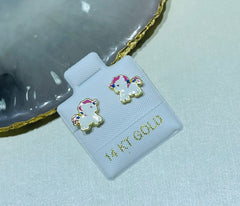 Dainty 14K Gold Unicorn Screw Back Earrings