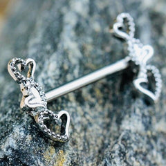 Pair of 14G Silver Triple Hearts Ends Nipple Barbell