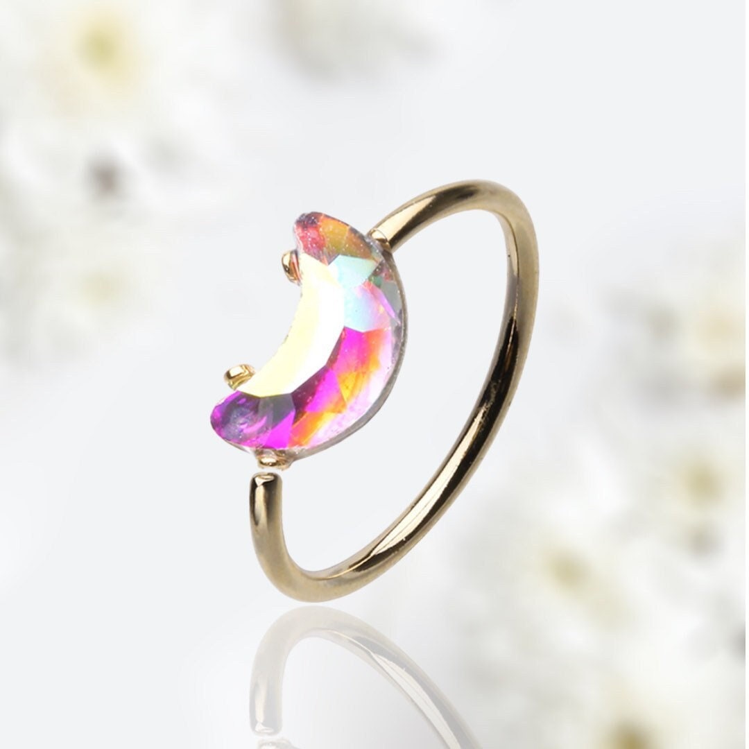 20G Gold Multicolor Gem Moon Bendable Nose Hoop Cartilage Hoop Ring