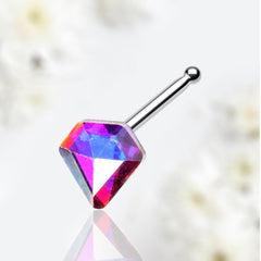 20G Silver Iridescent Diamond Shape Nose Stud