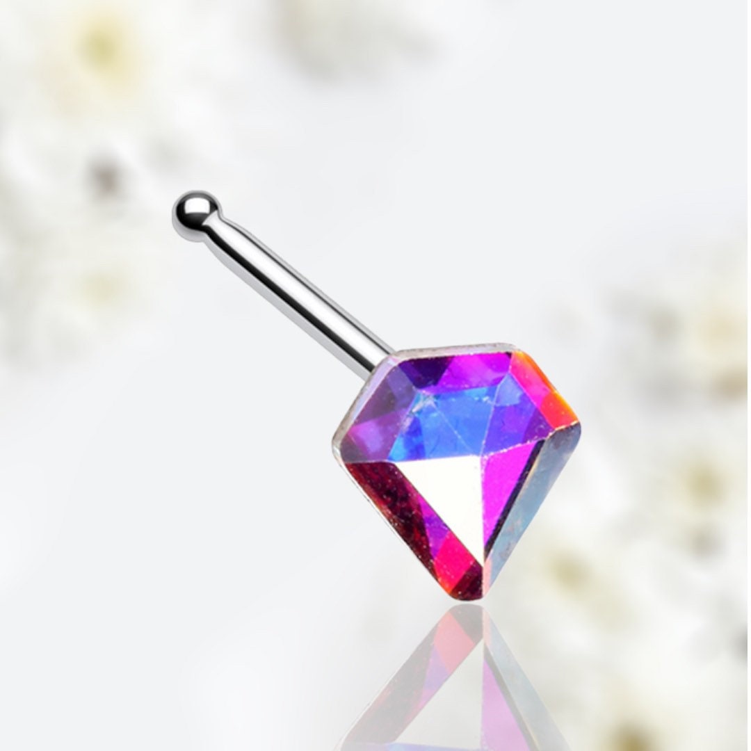 20G Silver Iridescent Diamond Shape Nose Stud