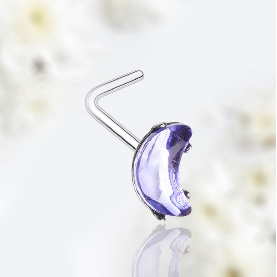 20G Silver Tanzanite Moon L Shape Nose Stud