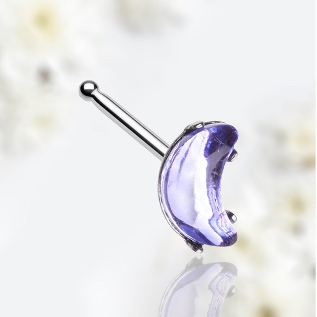 20G Silver Tanzanite Moon Nose Stud