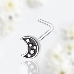 20G Silver Midnight Moon & Stars L Shape Nose Stud