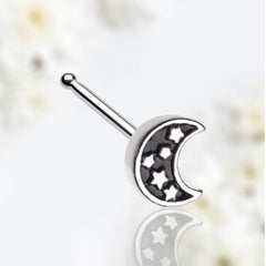 20G Silver Midnight Moon & Stars Nose Stud