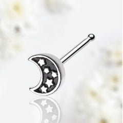 20G Silver Midnight Moon & Stars Nose Stud