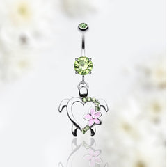 14G Silver Clear Gem Dangling Turtle Belly Button Ring