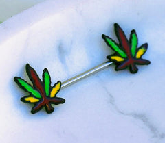 Pair of 14G Marijuana Leaf Nipple Barbell