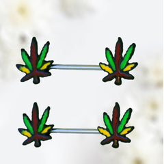 Pair of 14G Marijuana Leaf Nipple Barbell