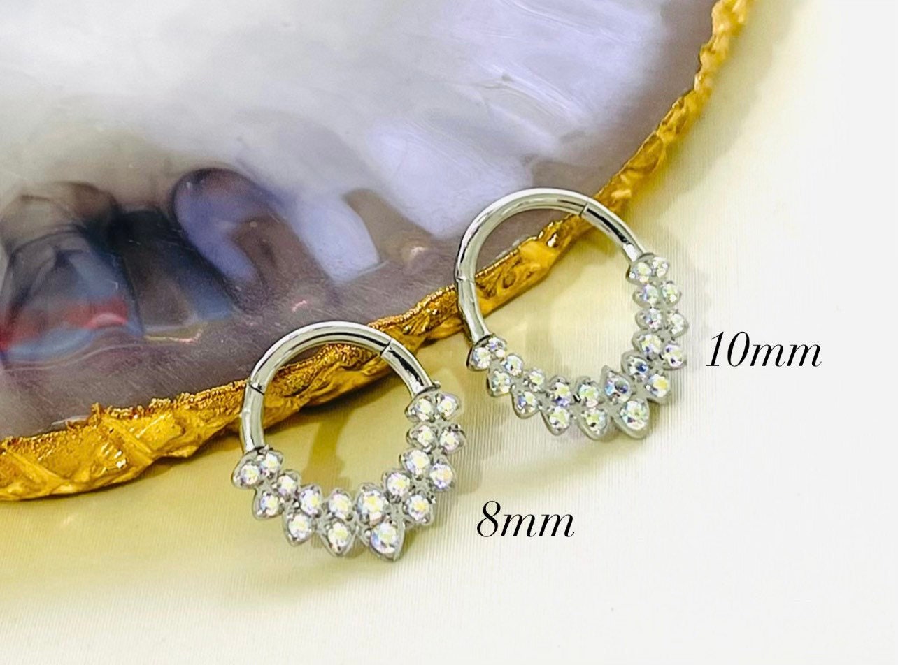 16G Silver Super Dainty Multicolor Gems Hinged Septum Clicker Ring 8MM 10MM