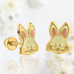 Dainty 14K Gold Bunny Screw Back Earrings