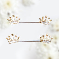 Pair of 14G Gold Crown Nipple Barbell