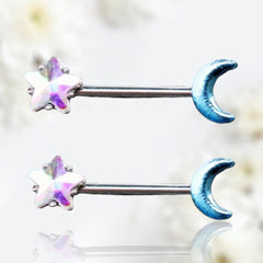 Pair of 14G Multicolor Star & Moon Nipple Barbell