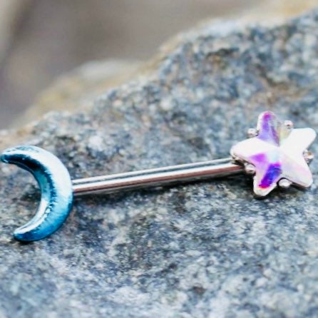 Pair of 14G Multicolor Star & Moon Nipple Barbell