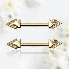 Pair of 14G Gold Clear Gem Double Triangle Ends Nipple Barbell