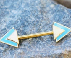 Pair of 14G Gold Teal Blue Triangle Ends Nipple Barbell