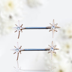 Pair of 14G Rose Gold Clear Gem Star Nipple Barbell