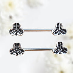 Pair of 14G Silver Vintage Leaf Nipple Barbell