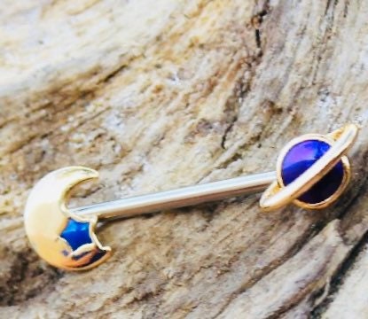 Pair of 14G Gold Purple Galaxy Nipple Barbell