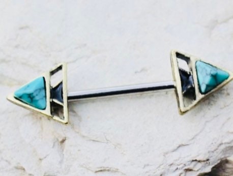 Pair of 14G Gold Turquoise Triangle Nipple Barbell