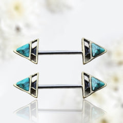 Pair of 14G Gold Turquoise Triangle Nipple Barbell