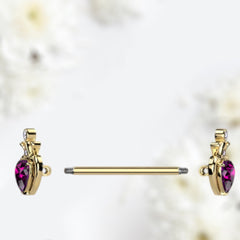 Pair of 14G Gold Crown and Pink Heart Gem Nipple Barbell