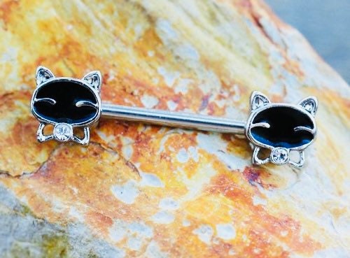 Pair of 14G Black Bow Tie Kitty Cat Nipple Barbell