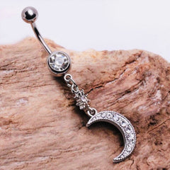 14G Silver Moon & Star Dangling Belly Button Ring