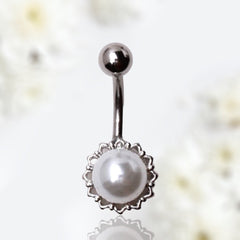 14G Silver White Pearl Belly Button Ring