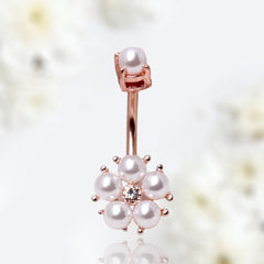 14G Rose Gold White Pearl Belly Button Ring