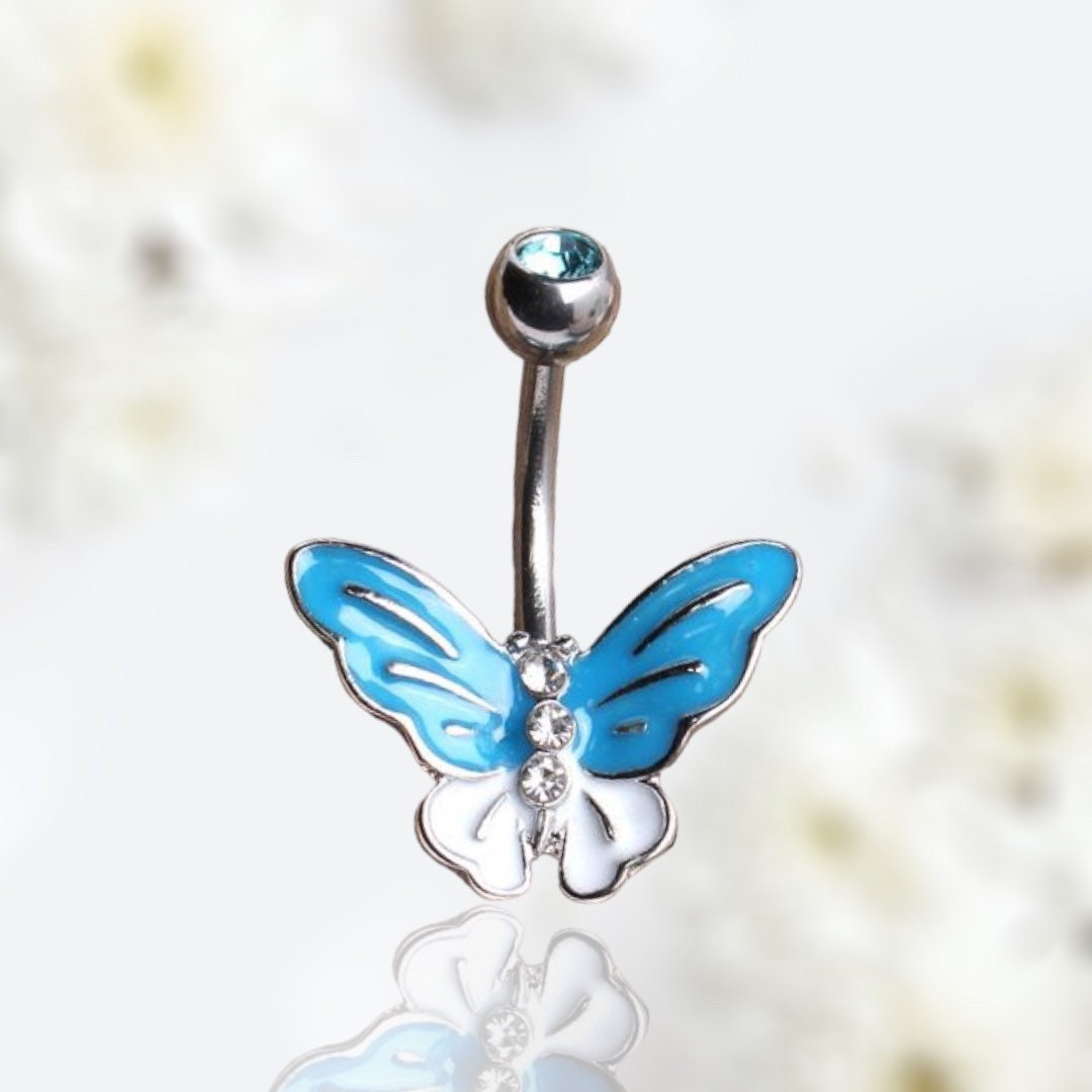 14G Silver Butterfly Dainty Minimalist Belly Button Ring