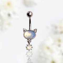 14G Silver Snow White Cat Dangling Belly Button Ring