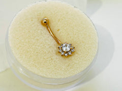 14K Solid Rose Gold Sparkling Clear Gem Flower Belly Button Ring