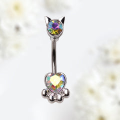 Silver Cat Paw Belly Button Ring