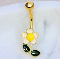 14G Gold Wildflower Dainty Minimalist Belly Button Ring