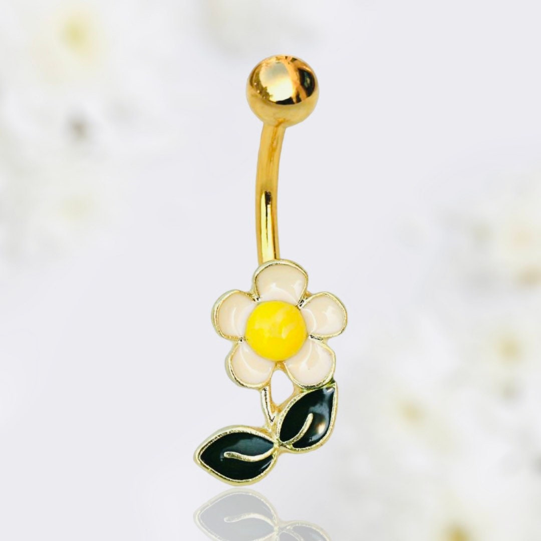 14G Gold Wildflower Dainty Minimalist Belly Button Ring