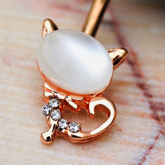 14G Rose Gold Cat Eye Belly Button Ring