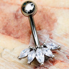 14G Silver Dainty Marquise Simple Minimalist Belly Button Ring