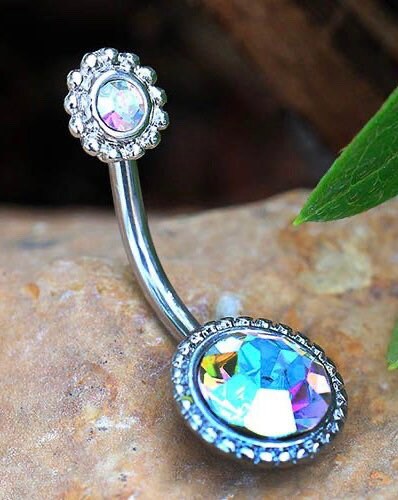 14G Silver Dainty Round Beaded Belly Button Ring