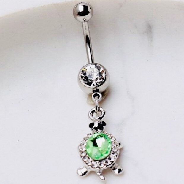 14G Silver Turtle Dangling Belly Button Ring