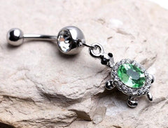 14G Silver Turtle Dangling Belly Button Ring