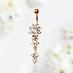 14G Gold Flower Flower Dangling Belly Button Ring