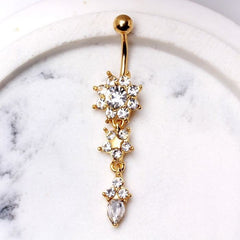 14G Gold Flower Flower Dangling Belly Button Ring