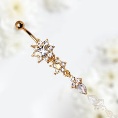 14G Gold Flower Flower Dangling Belly Button Ring