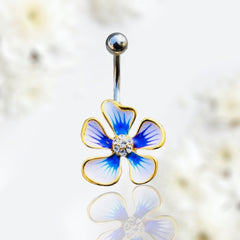 14G Silver Dainty Hibiscus Flower Belly Button Ring