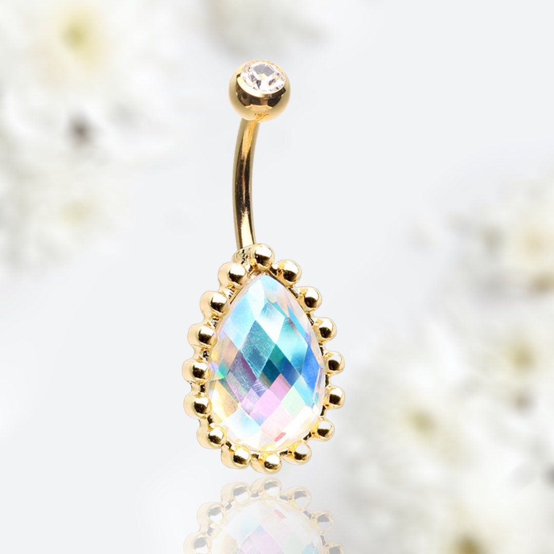 14G Gold Dainty Teardrop Belly Button Ring