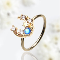 20G Gold Blue Opal Crescent Moon Bendable Nose Hoop Cartilage Hoop Ring