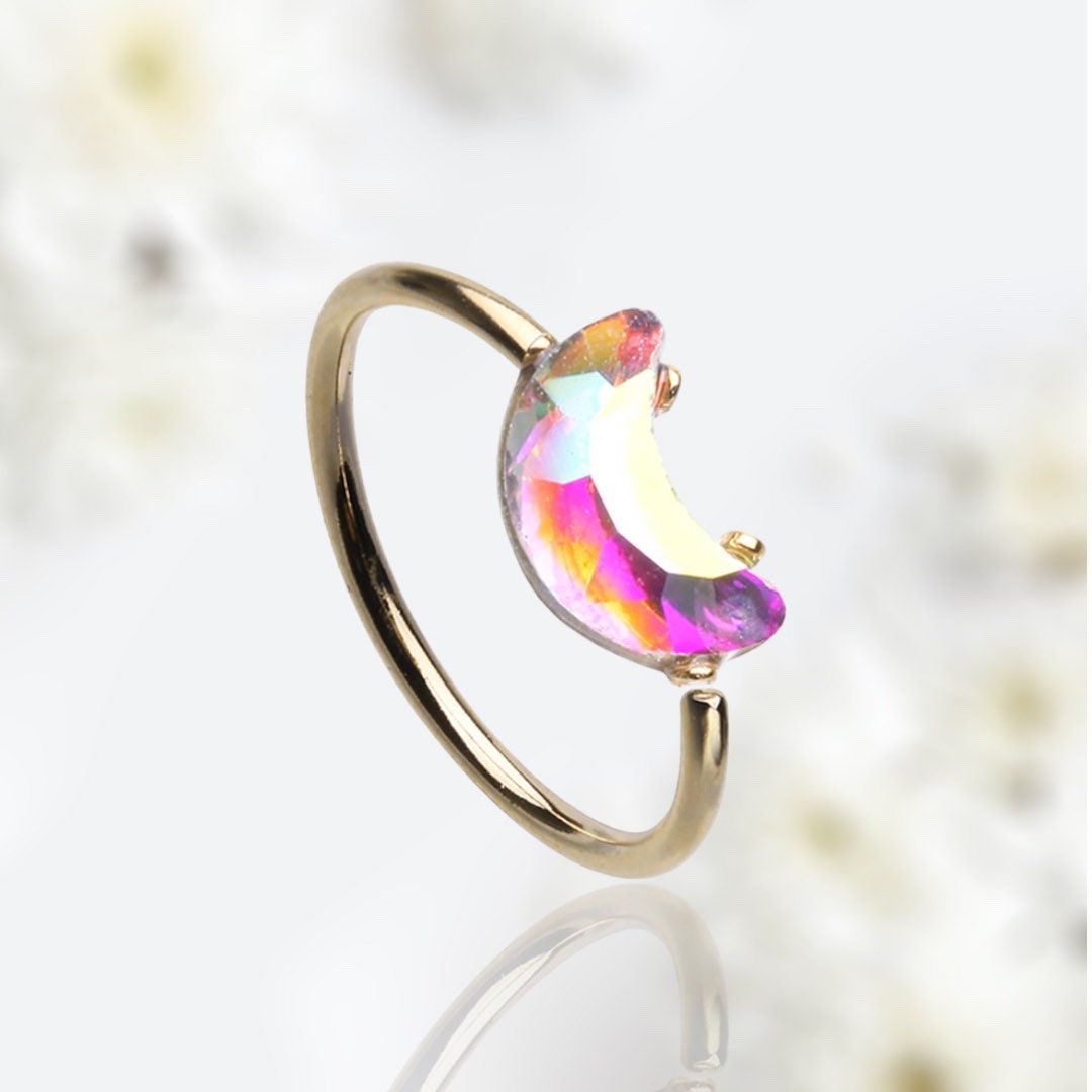 20G Gold Multicolor Gem Moon Bendable Nose Hoop Cartilage Hoop Ring