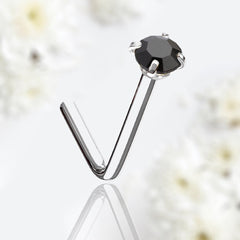 20G Silver Black Gem Top L Shape Nose Stud. Nose Piercing. Nose Stud