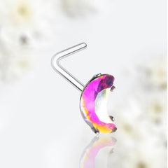 20G Silver Iridescent Moon L Shape Nose Stud